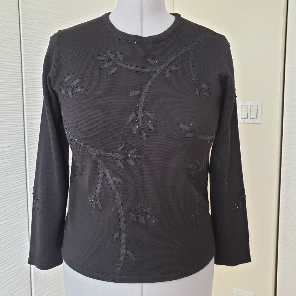 Alfred Dunner Petite Black Beaded Sweater Size S